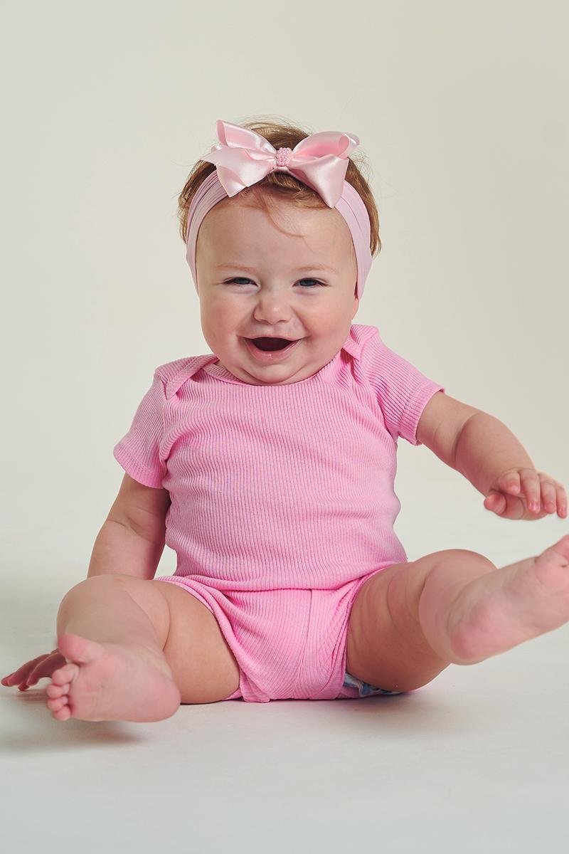 conjunto bodie manga curta rosa