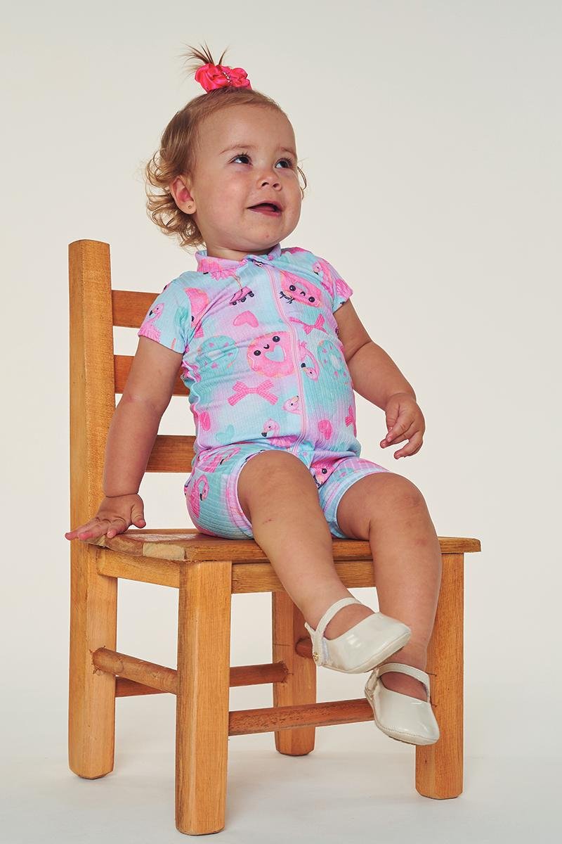 macacao curto bebe de malha flamingo