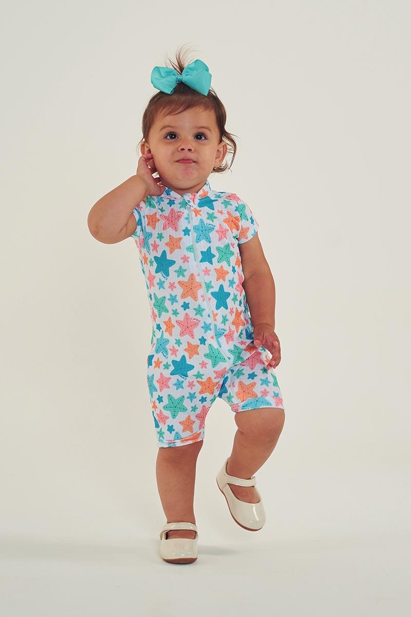 macacao curto bebe de malha estrelas do mar