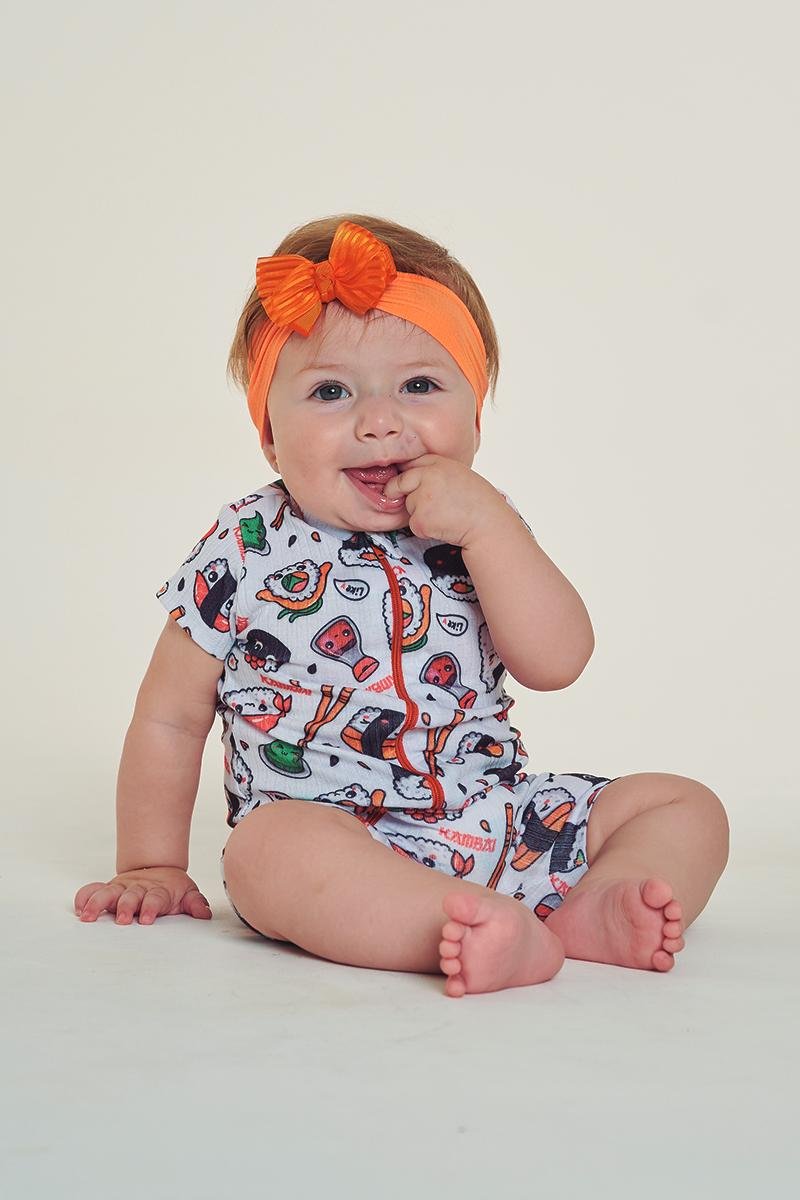 macacao curto bebe de malha sushi