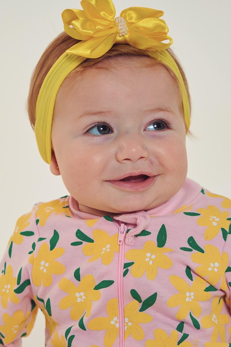macacao longo bebe de malha estampa flores rosa