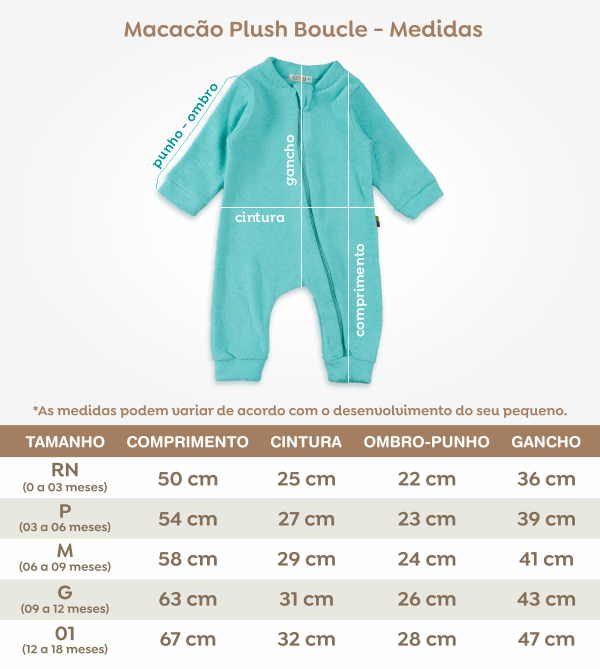 tabela de medidas macacao bebe plush boucle kambai rn a 1