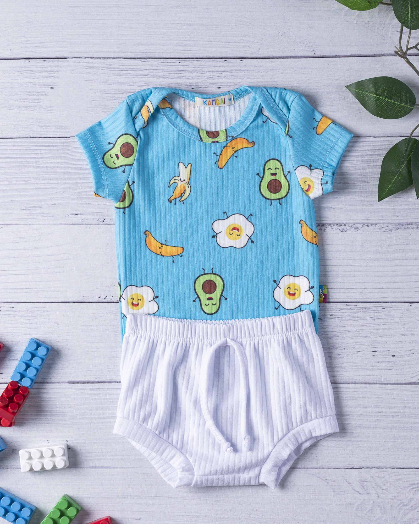 01 conjunto body estampado abacate breakfast e tapa fralda