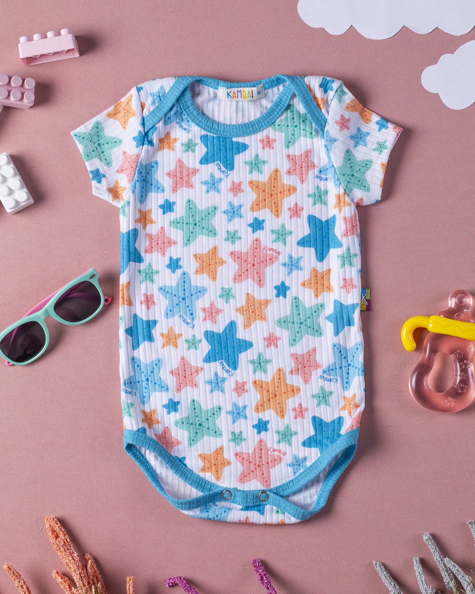 02 conjunto body estampado estrelas do mar e shorts