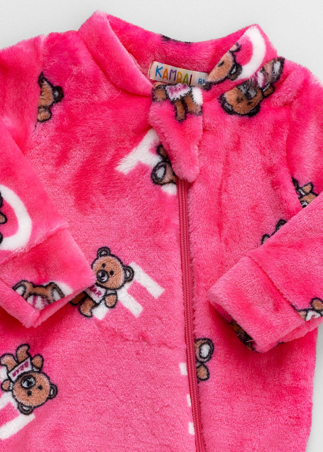 02 macacao fleece peluciado ursinho e letras rosa