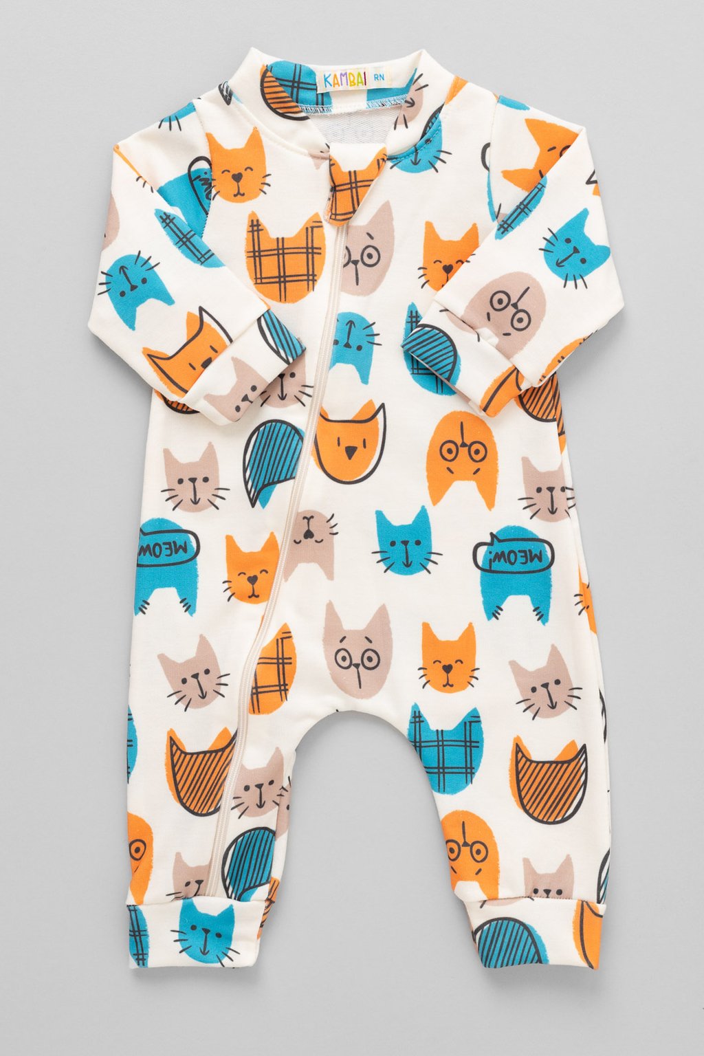 01 macacao longo bebe de molecotton gatos