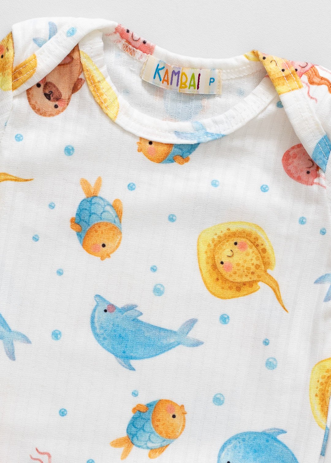 03 conjunto body estampado animais marinhos oceano e tapa fralda