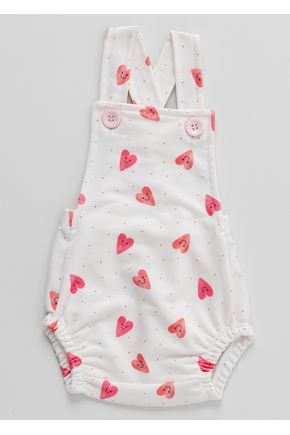 Romper Jardineira Bebê Corações Rosas