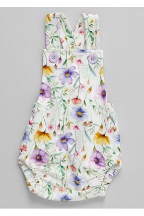 Romper Jardineira Bebê Flores