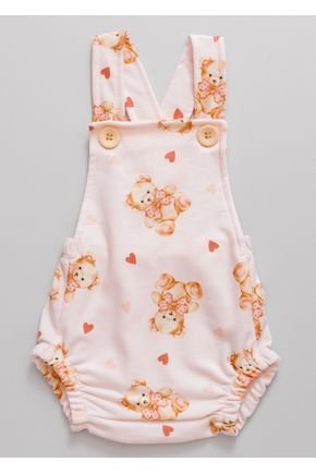 Romper Jardineira Bebê Ursinho Rosa com Laço