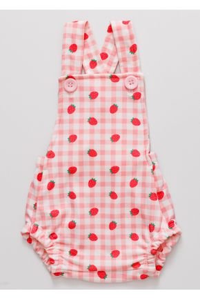 Romper Jardineira Bebê Morango Xadrez