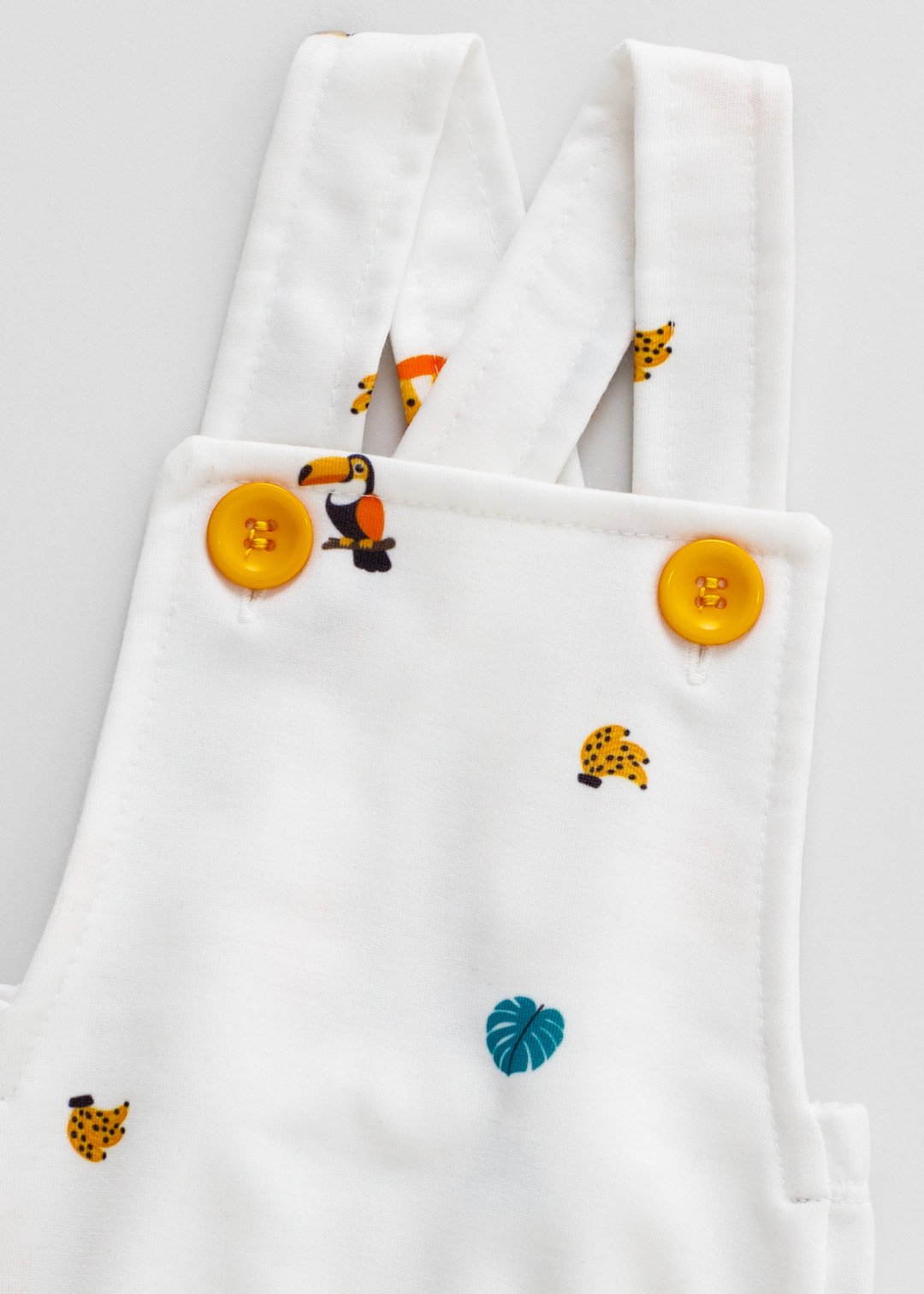 02 romper jardineira bebe tropical