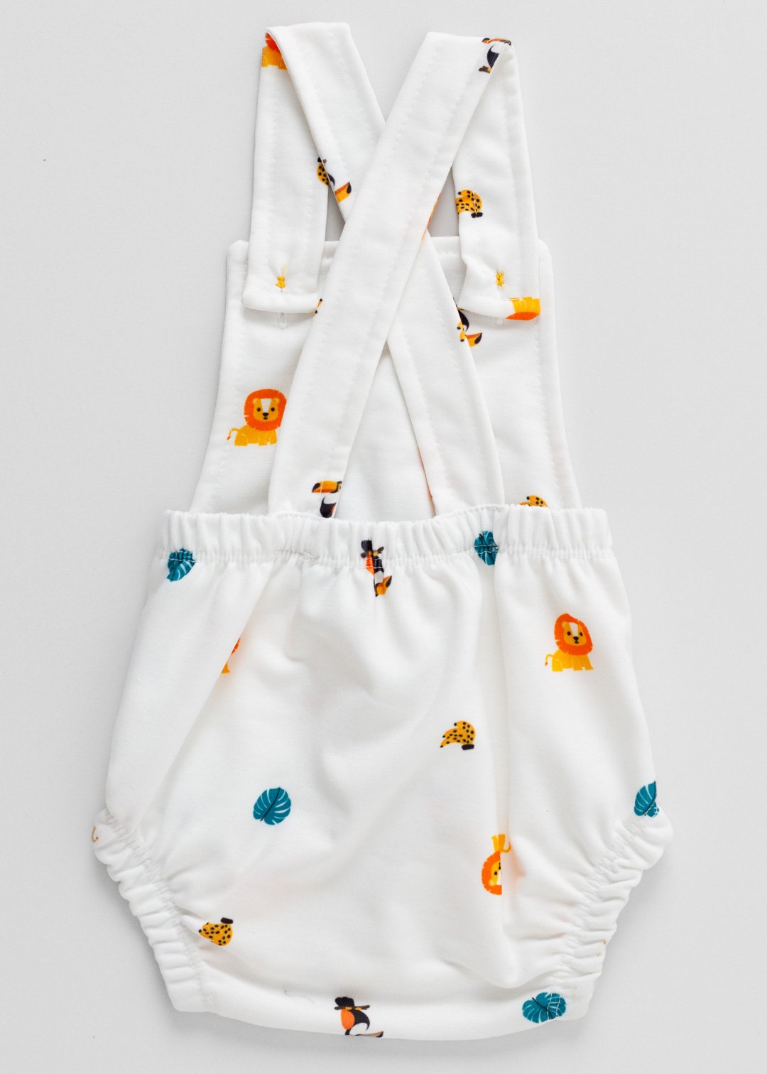 03 romper jardineira bebe tropical