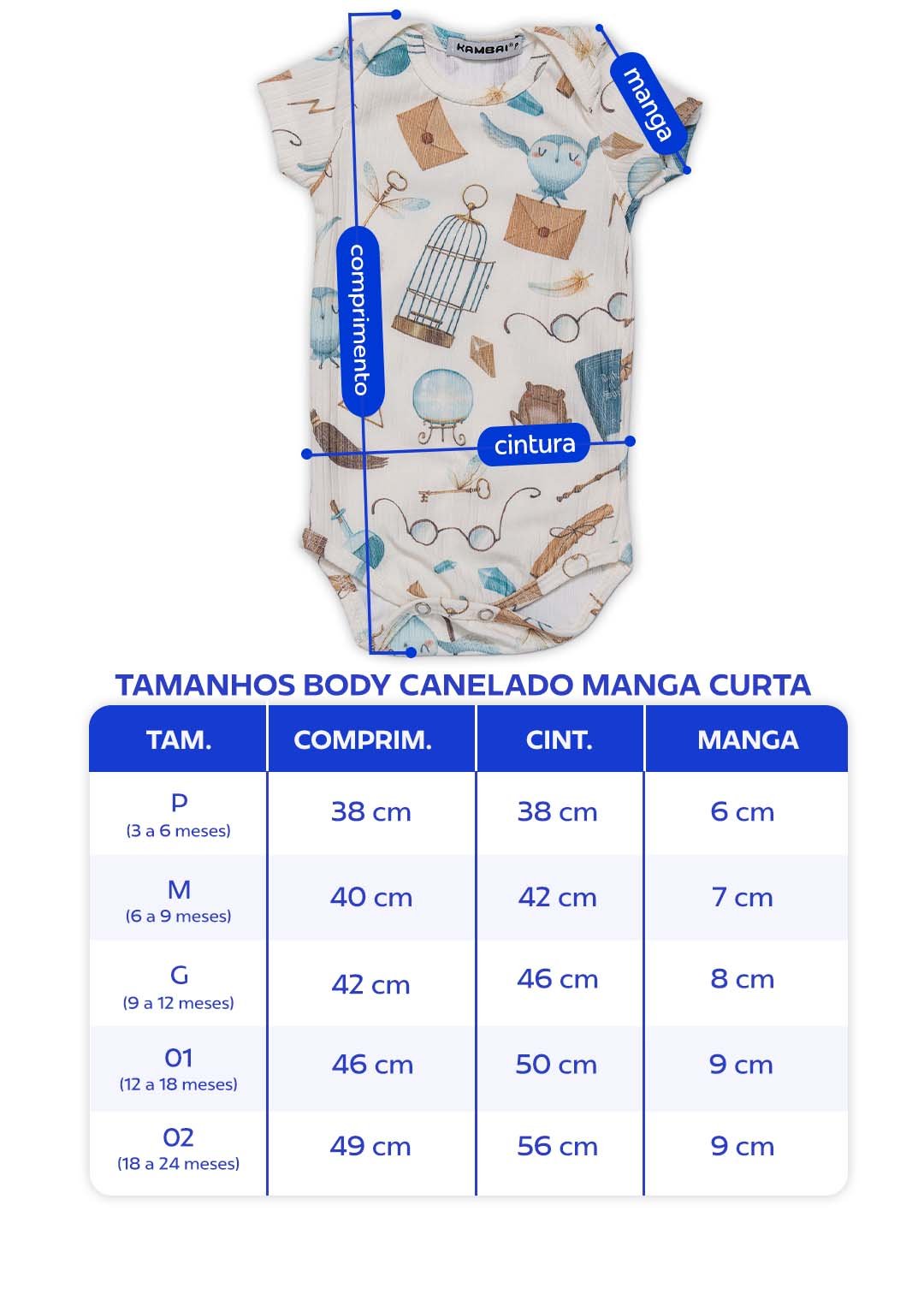 tabela body canelado manga curta estampado