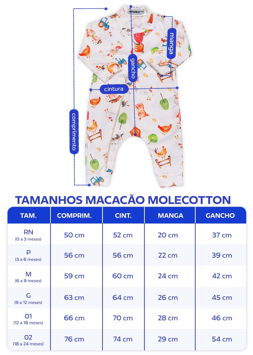 tabela calca macacao molecotton