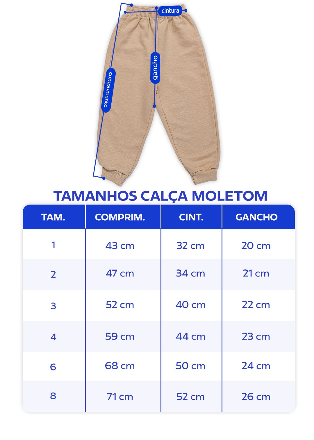 tabela calca moletom