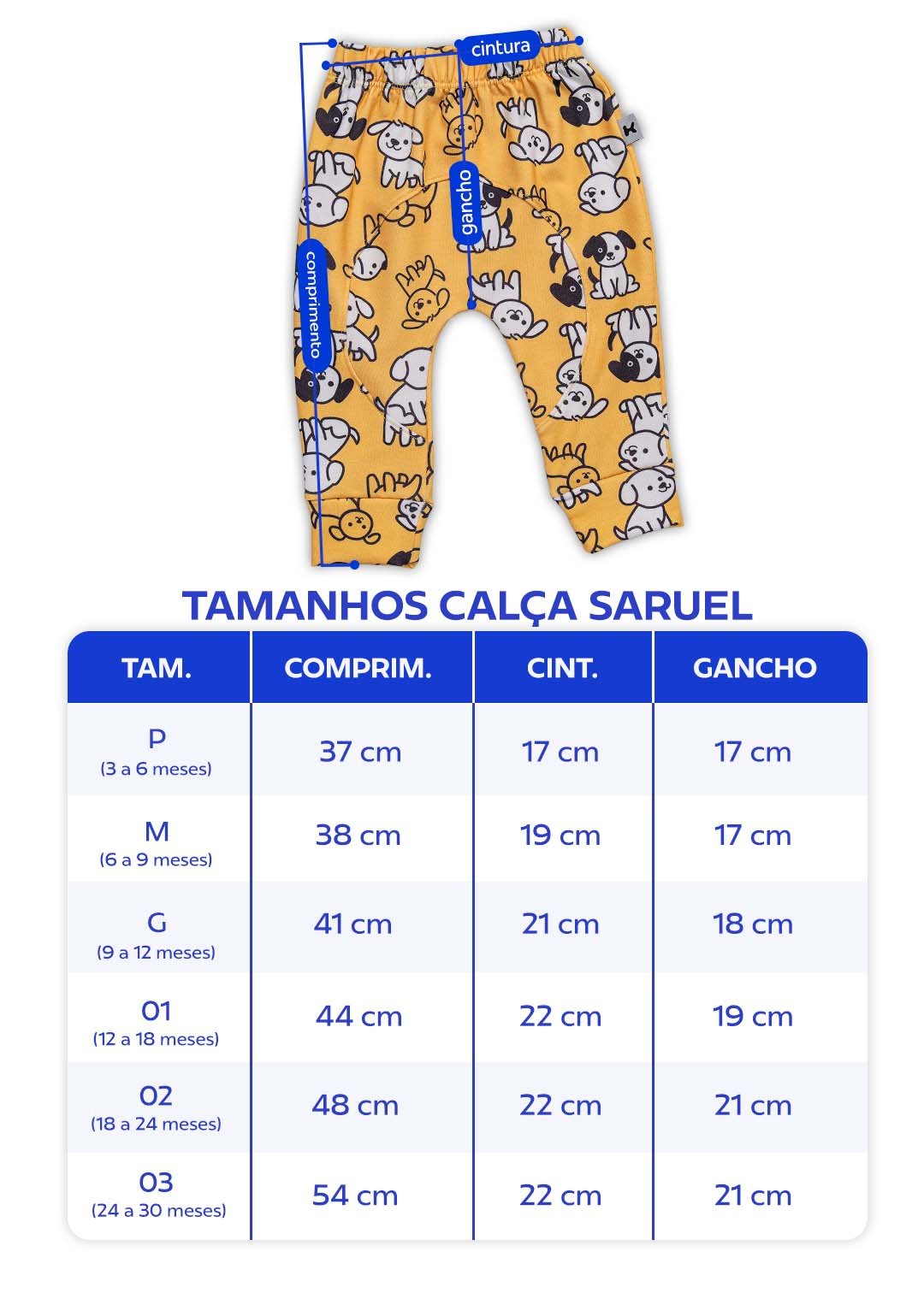 tabela calca saruel nova