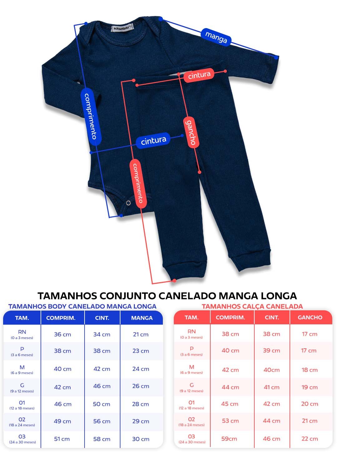tabela conjunto canelado manga longa