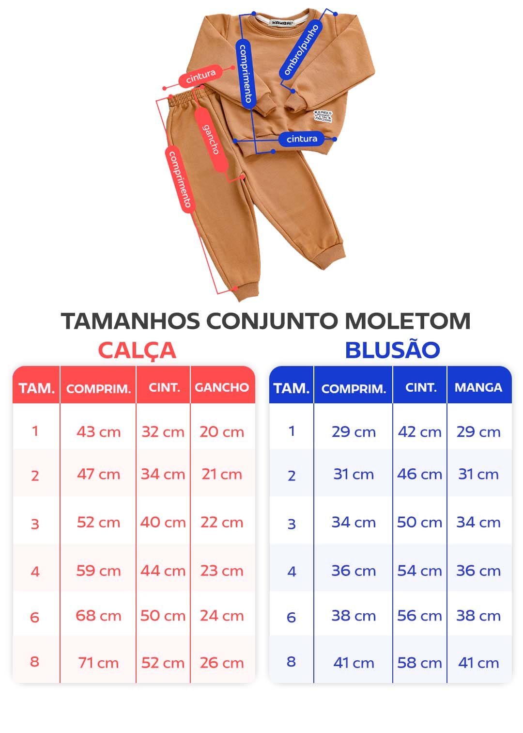 tabela conjunto de moletom