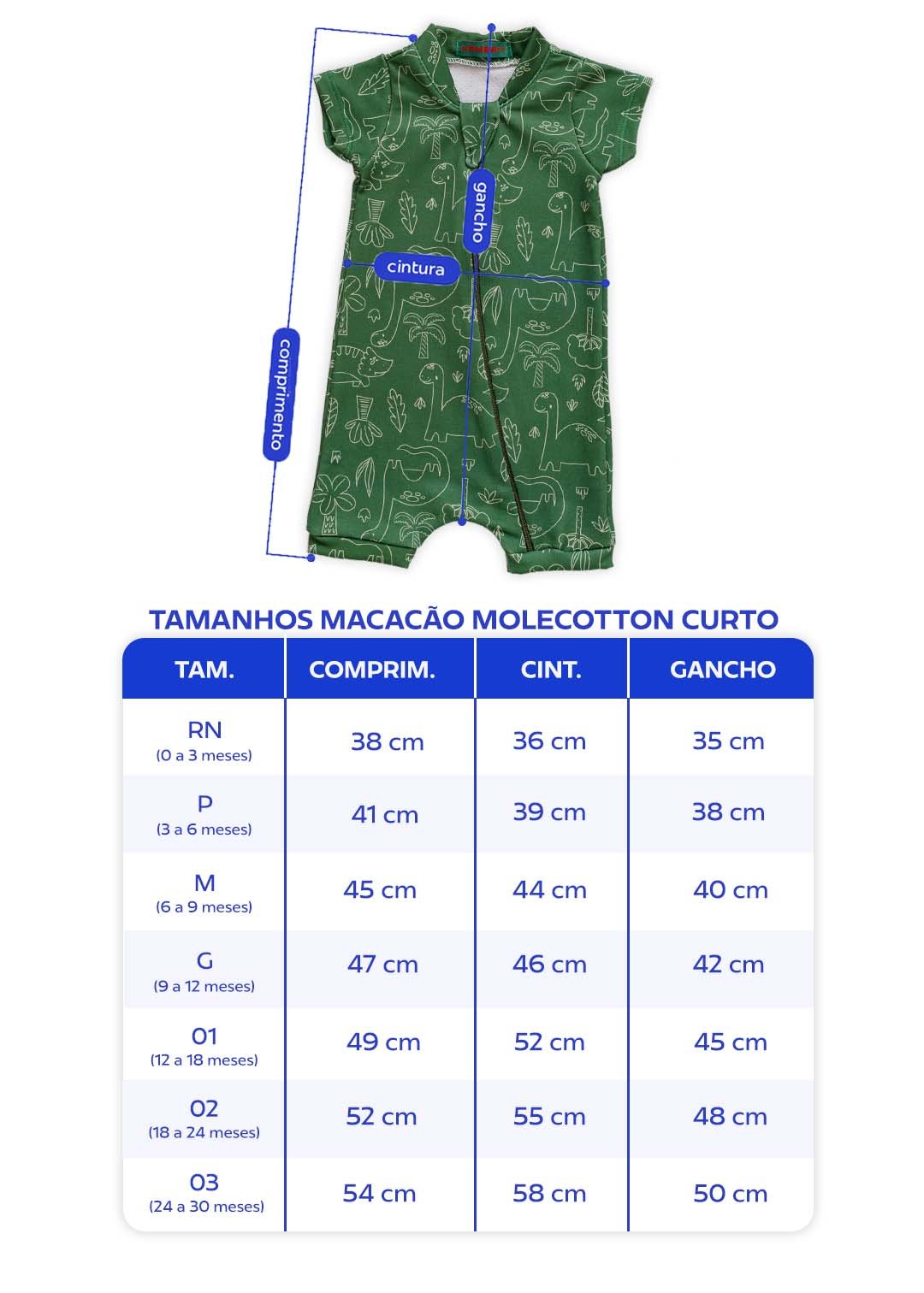 tabela macacao molecotton curto