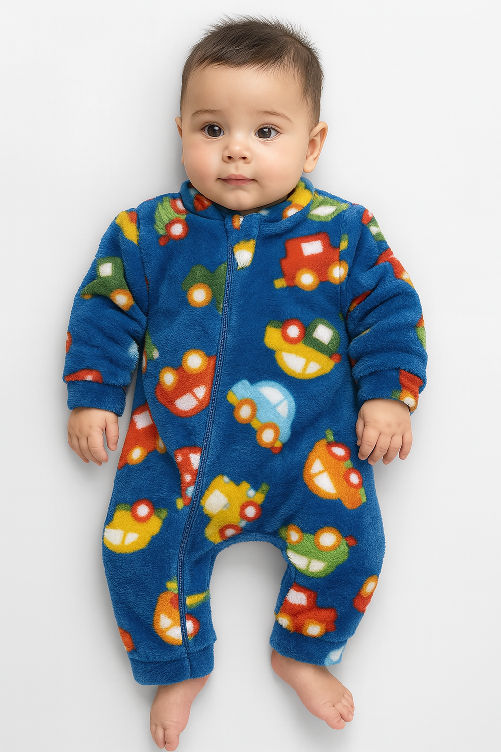 01 macacao bebe fleece peluciado carrinho azul