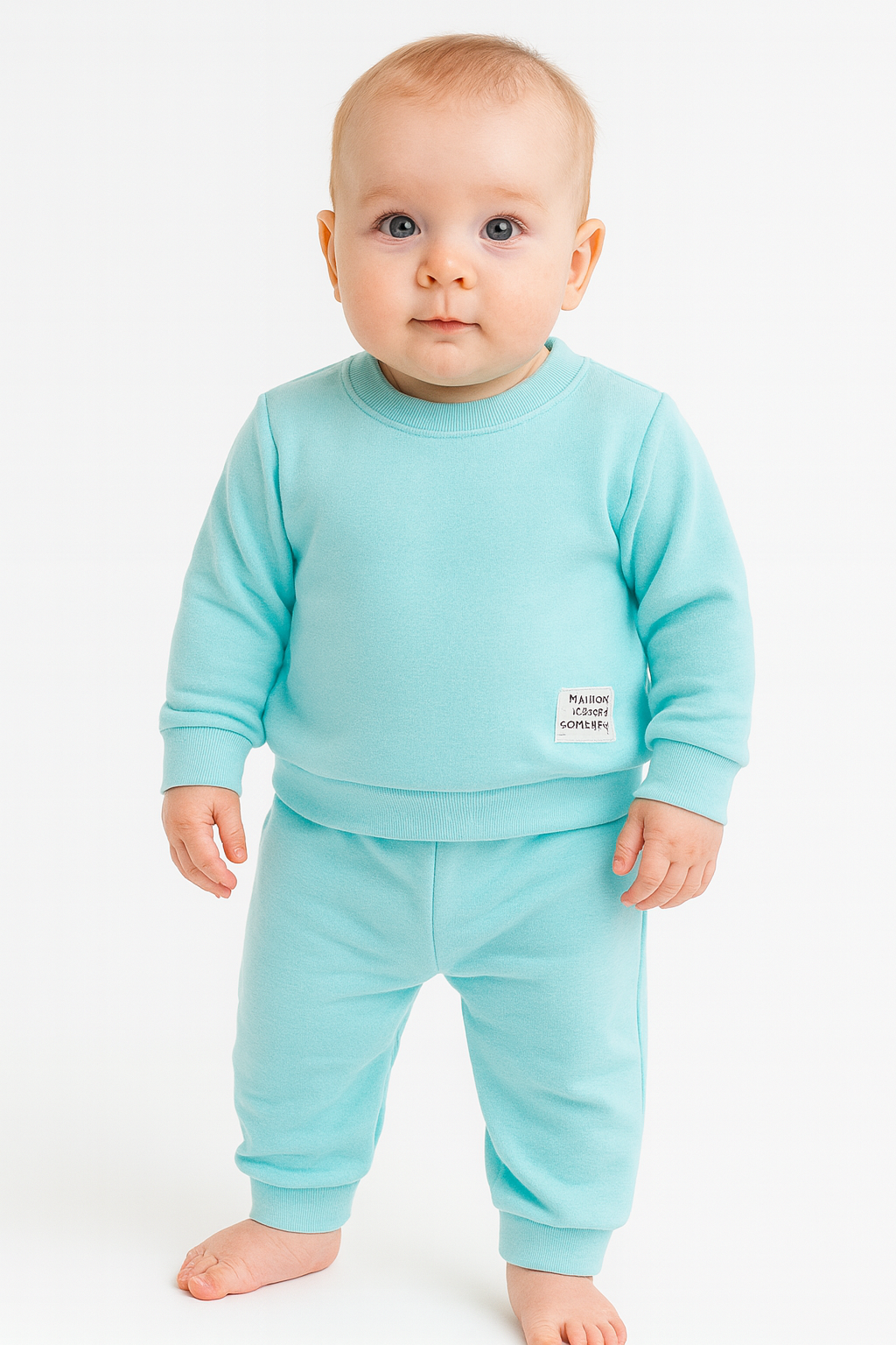 01 conjunto blusa e calca moletom azul algodao doce