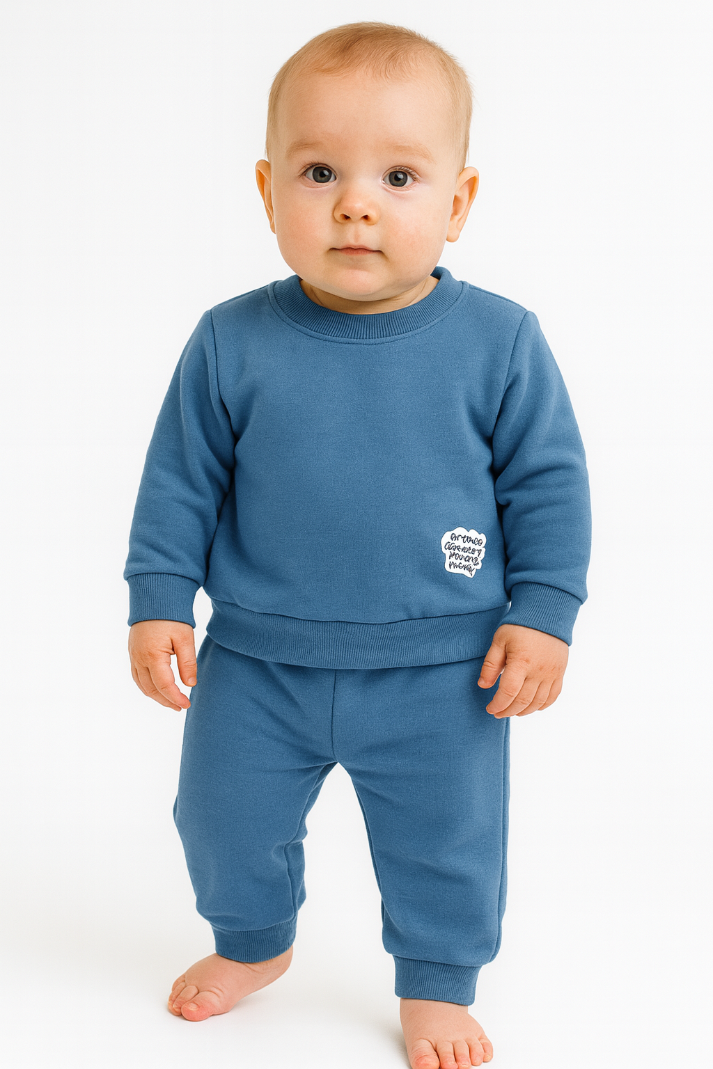 01 conjunto blusa e calca moletom azul denim