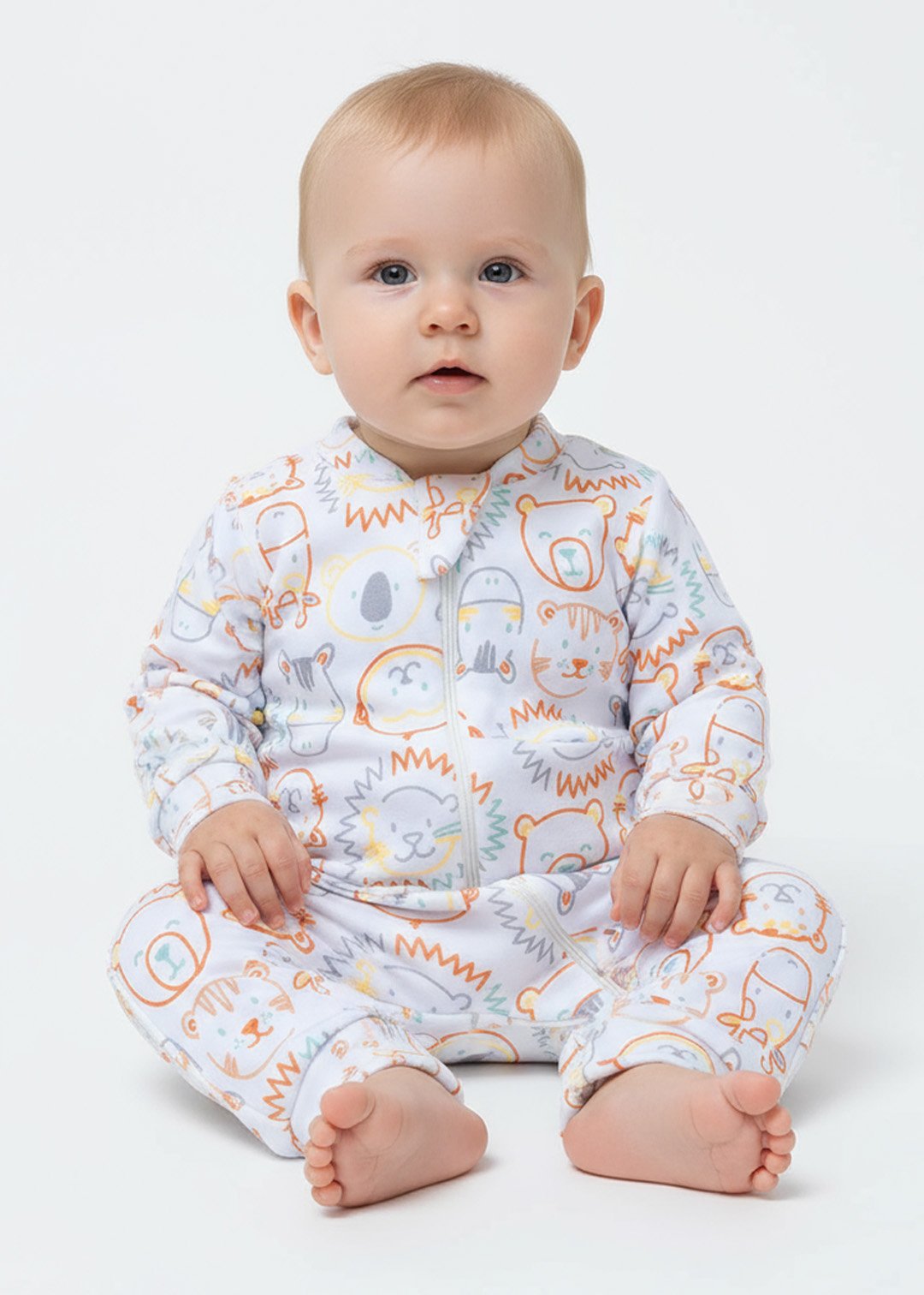 macacao bebe soft longo animais laranja