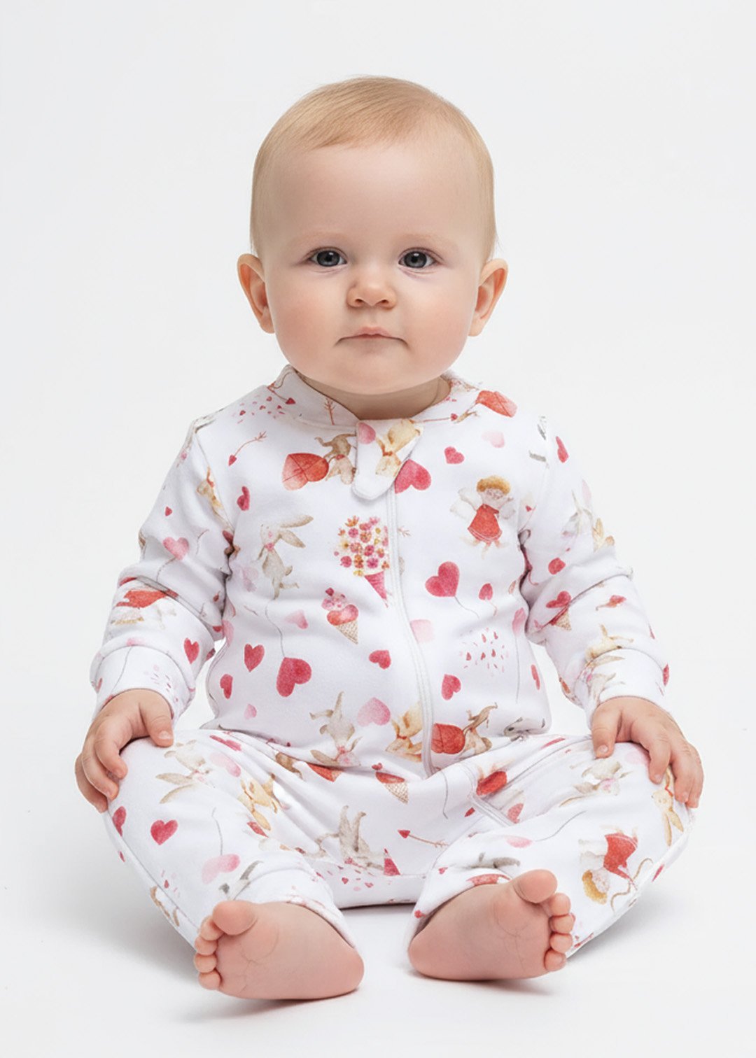 macacao bebe soft longo coracoes cupido