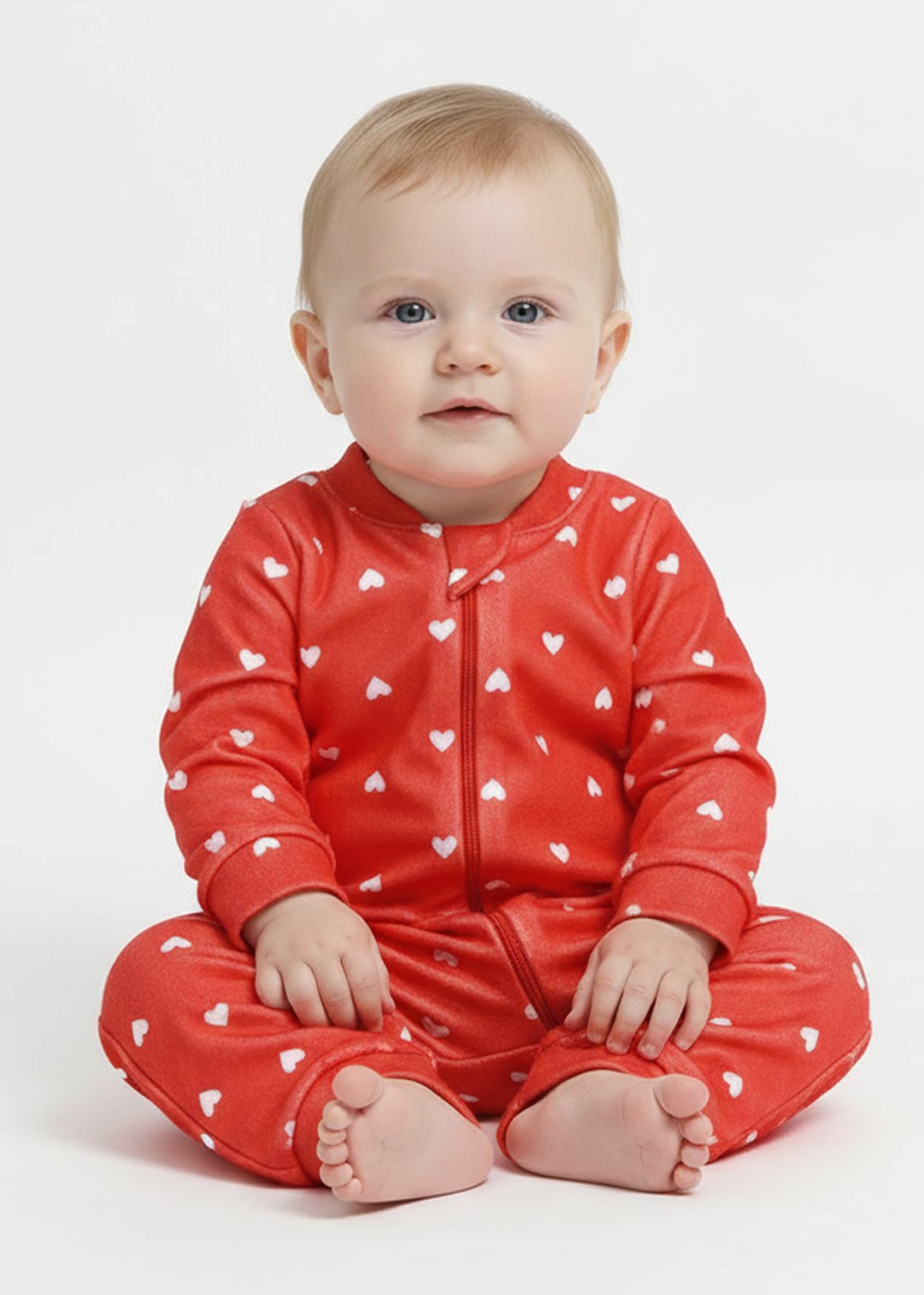 macacao bebe soft longo coracoes vermelho