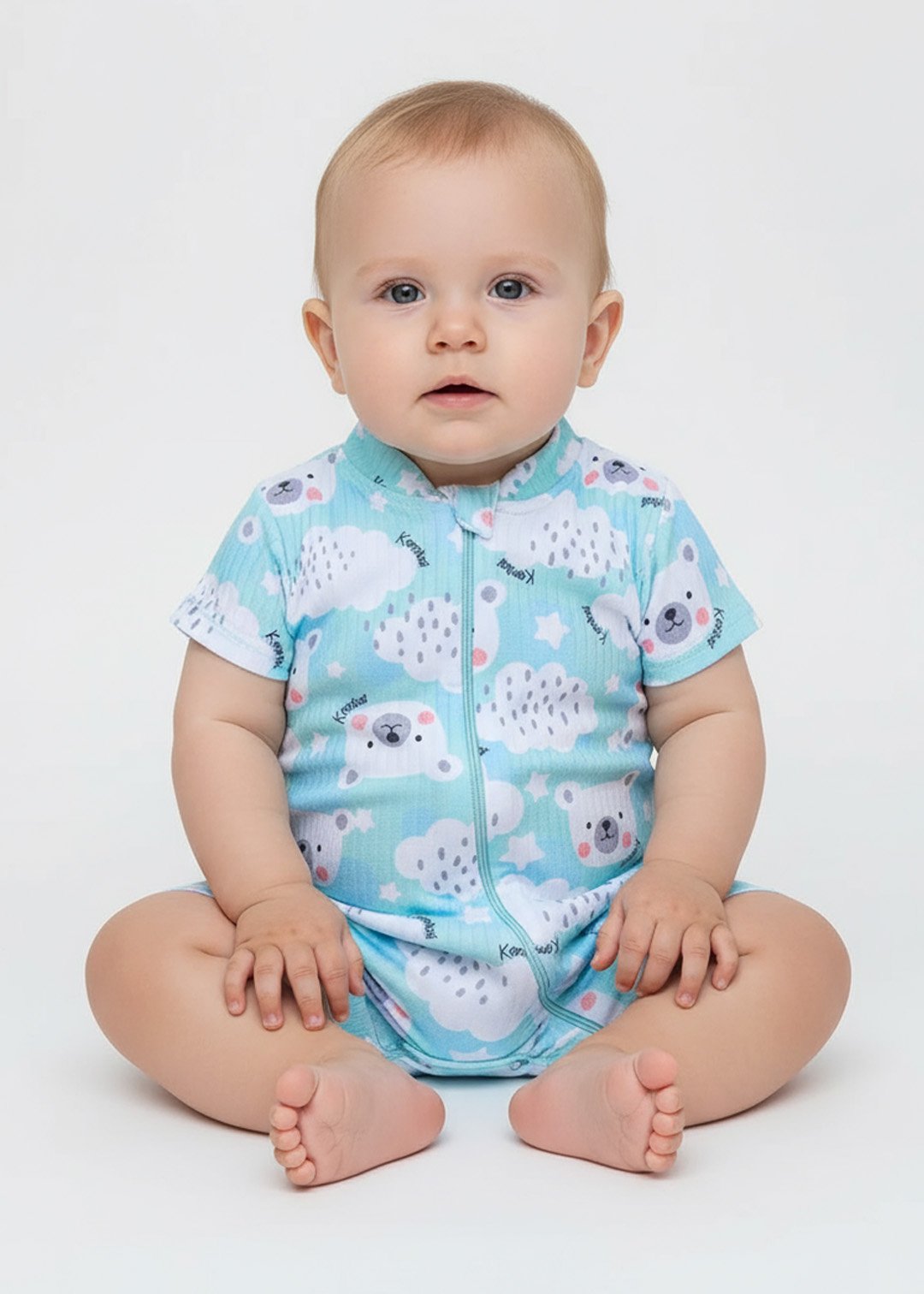 macacao bebe curto de malha canelado urso polar