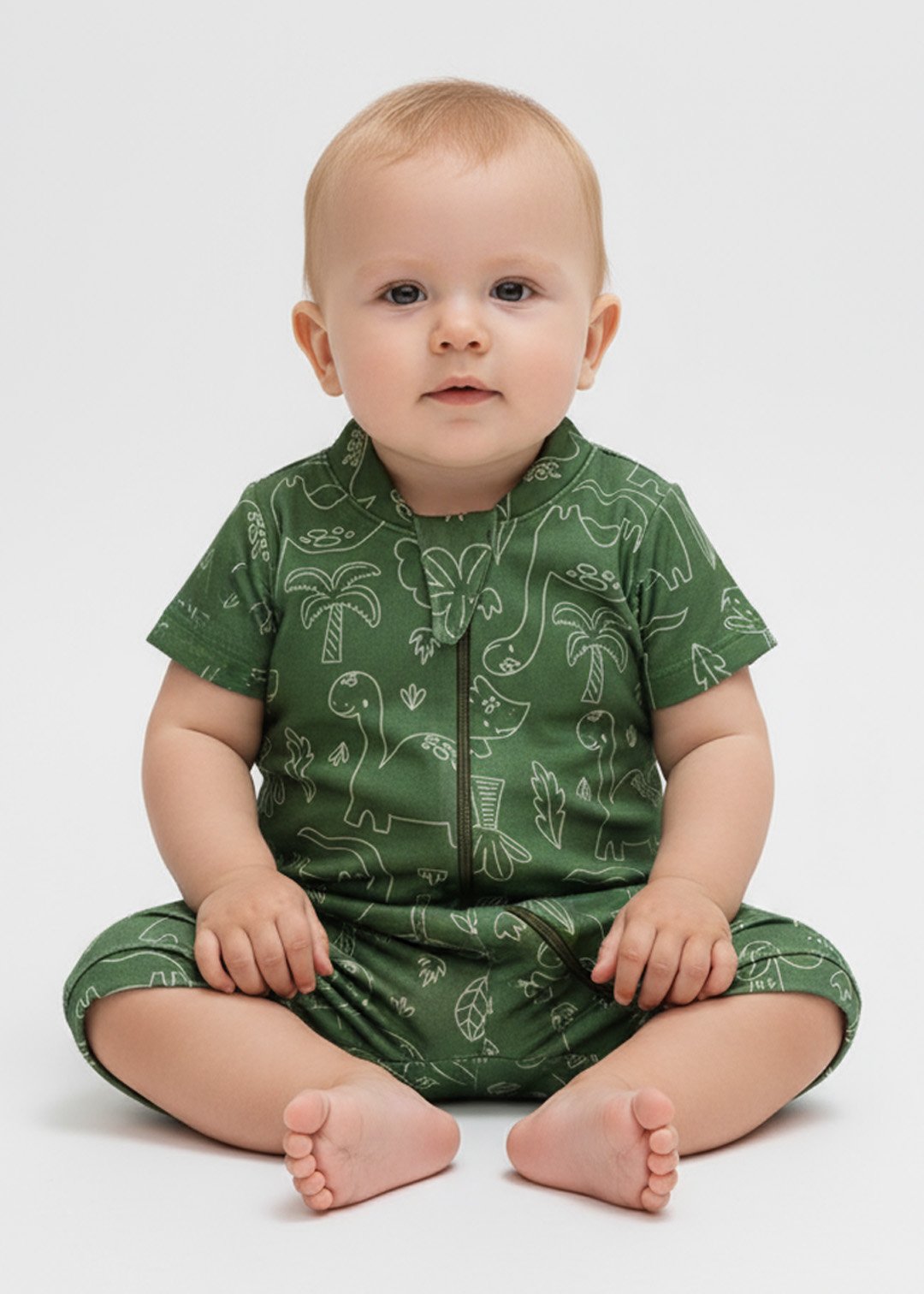 macacao bebe curto dino verde