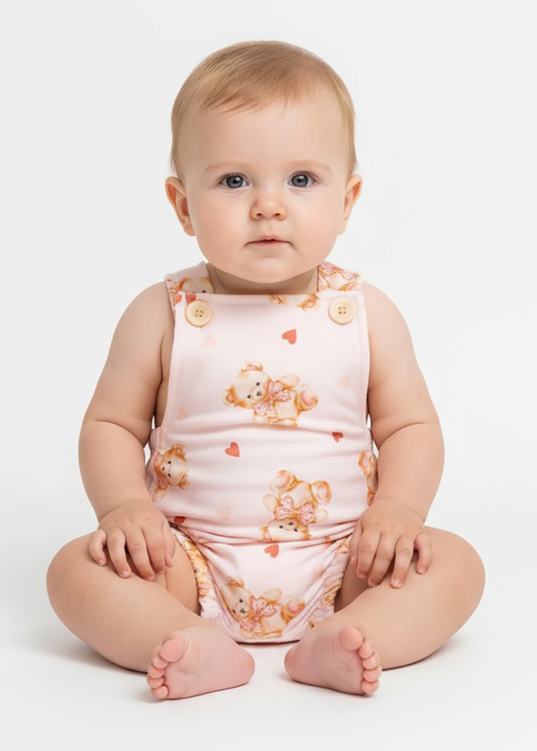 romper jardineira bebe ursinho rosa com laco