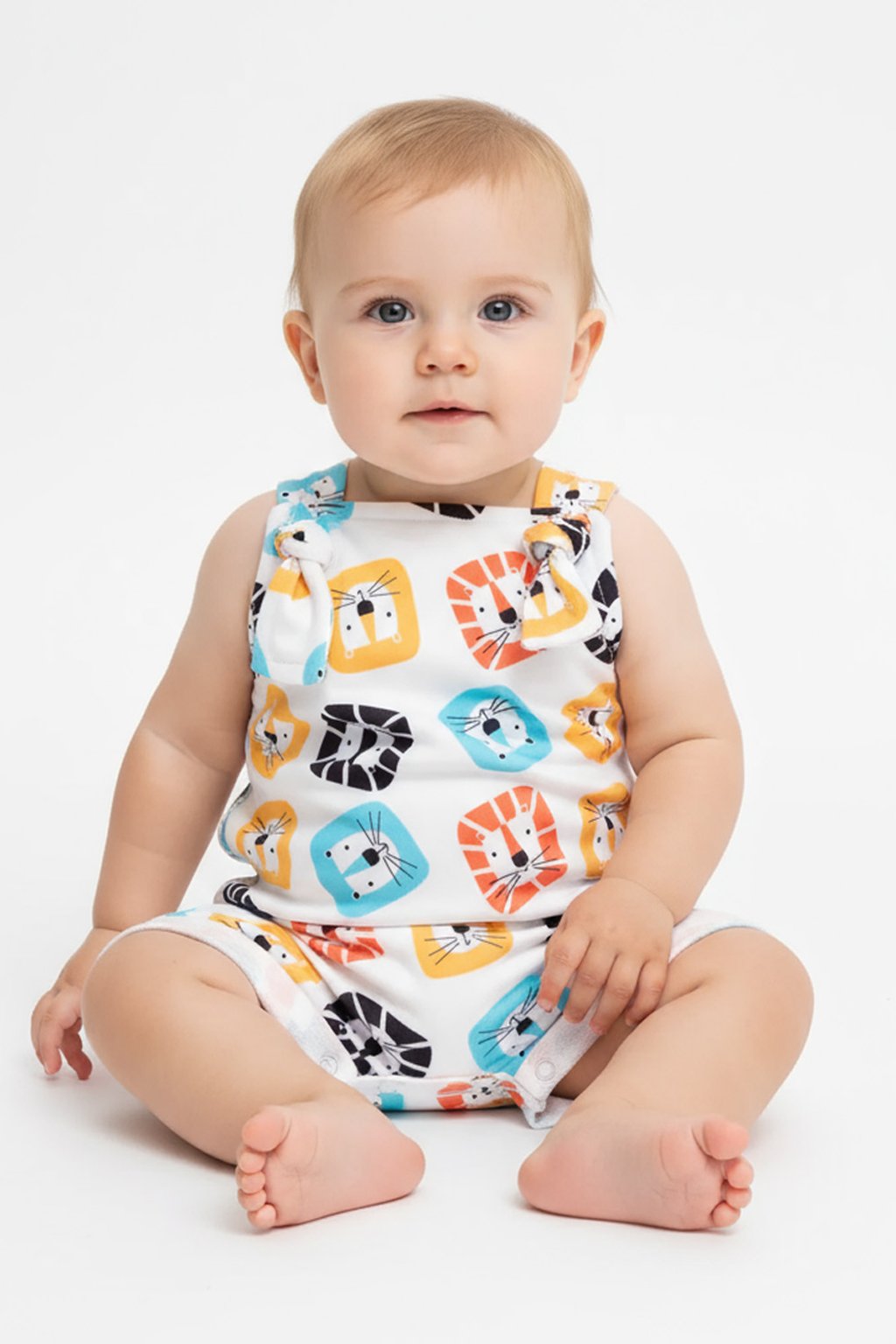 jardineira bebe curta leao