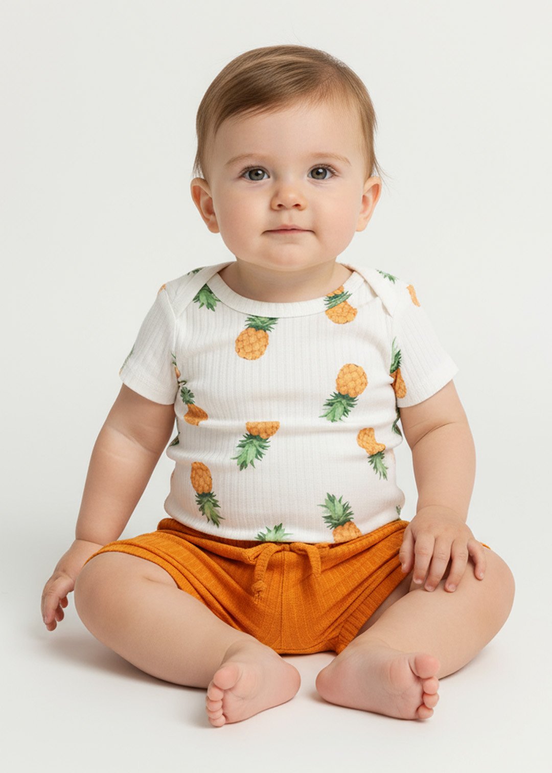 conjunto body estampado abacaxi e tapa fralda