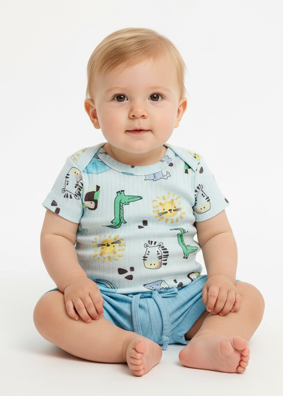 conjunto body estampado animais baleia e tapa fralda