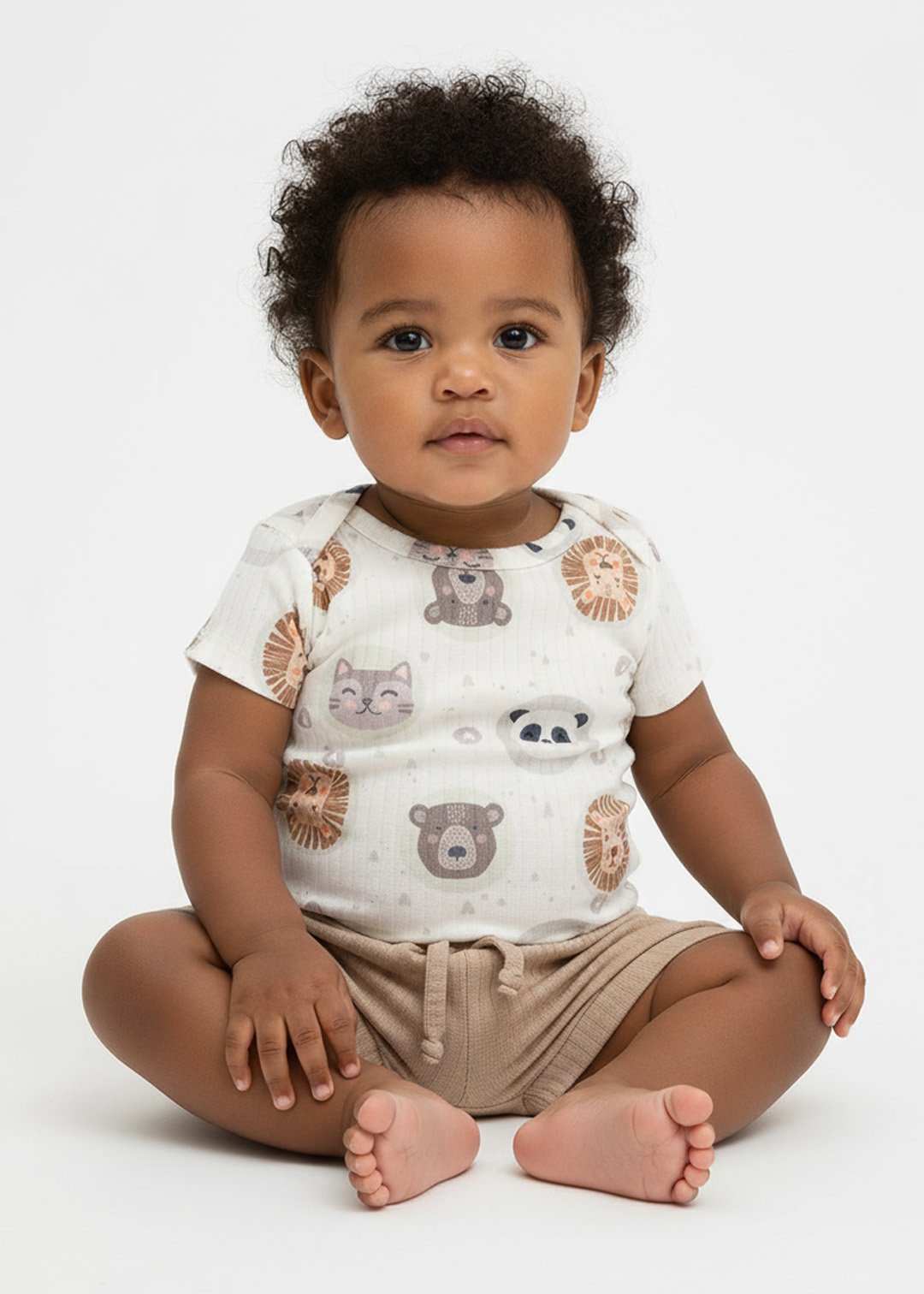 conjunto body estampado animais panda e tapa fralda