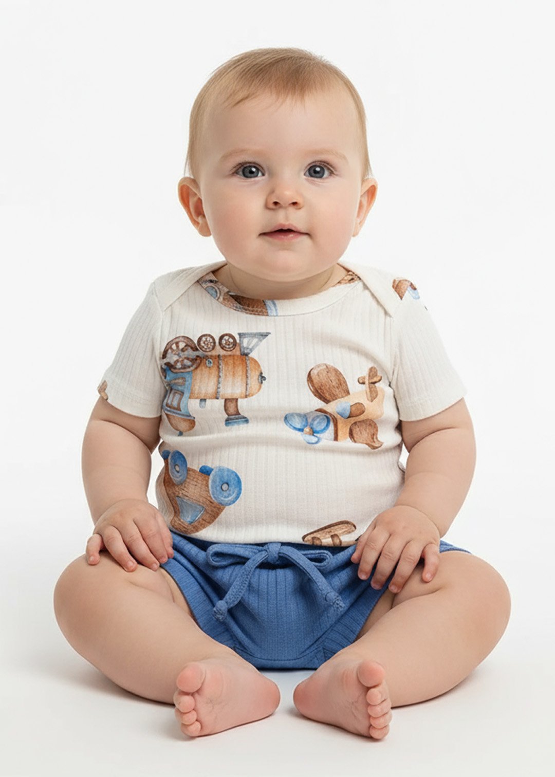 conjunto body estampado brinquedos de madeira trenzinho aviao e tapa fralda