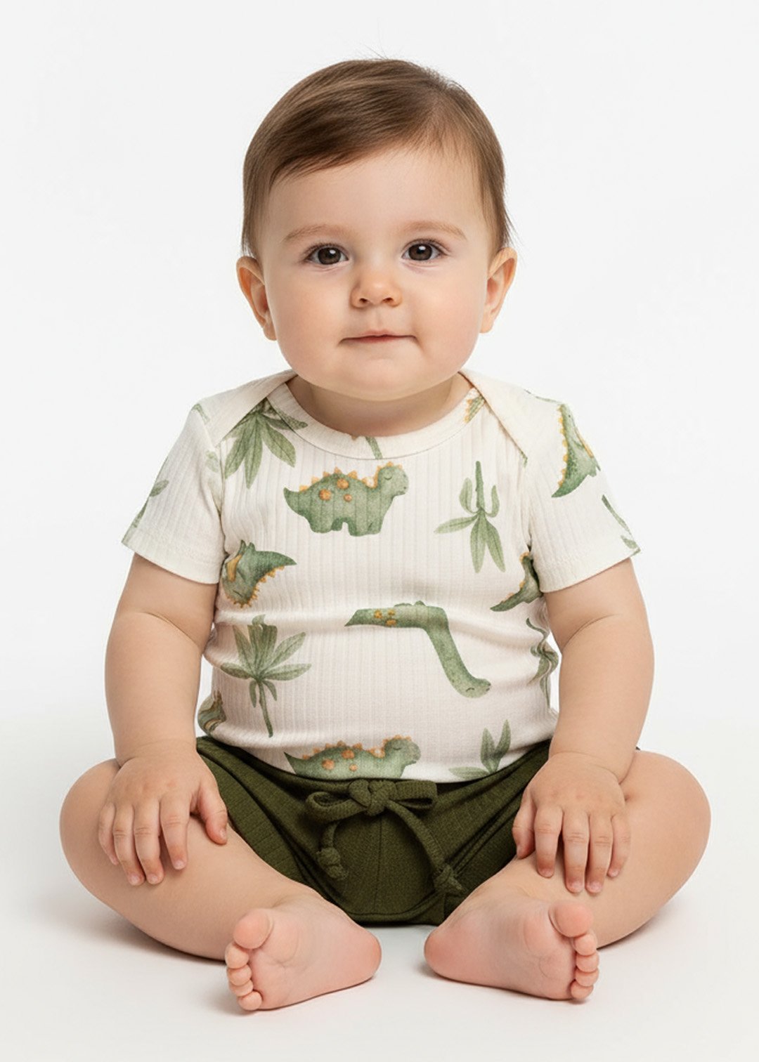 conjunto body estampado dinossauro tropical e tapa fralda