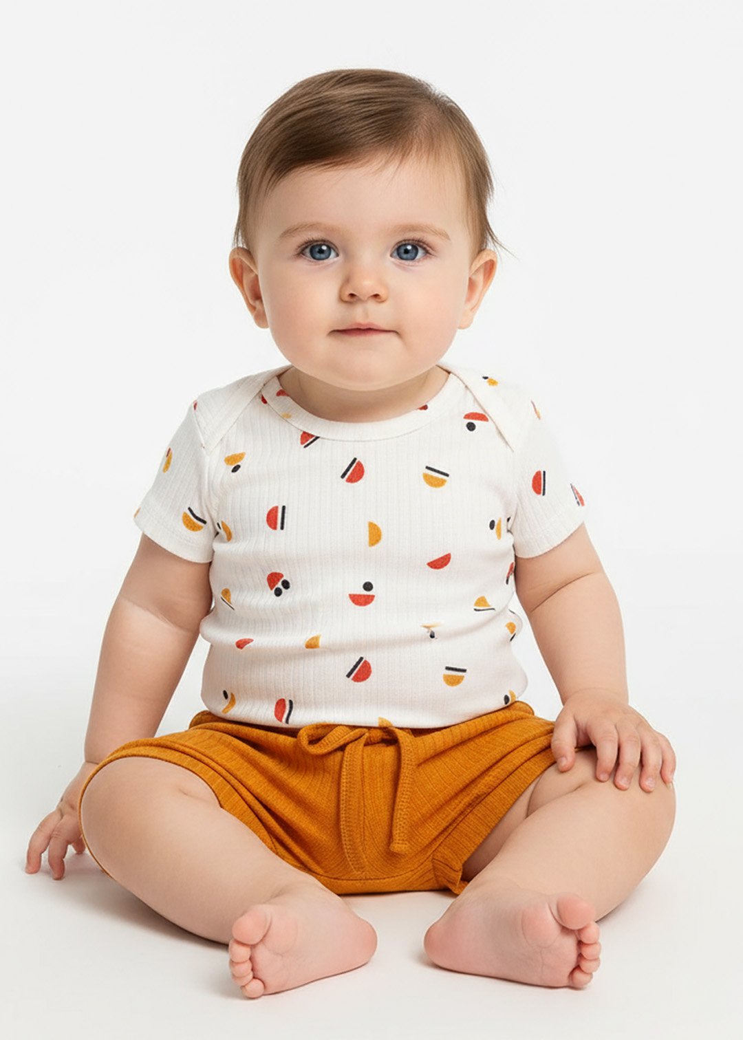 conjunto body estampado minimalista abstrato vermelho e tapa fralda