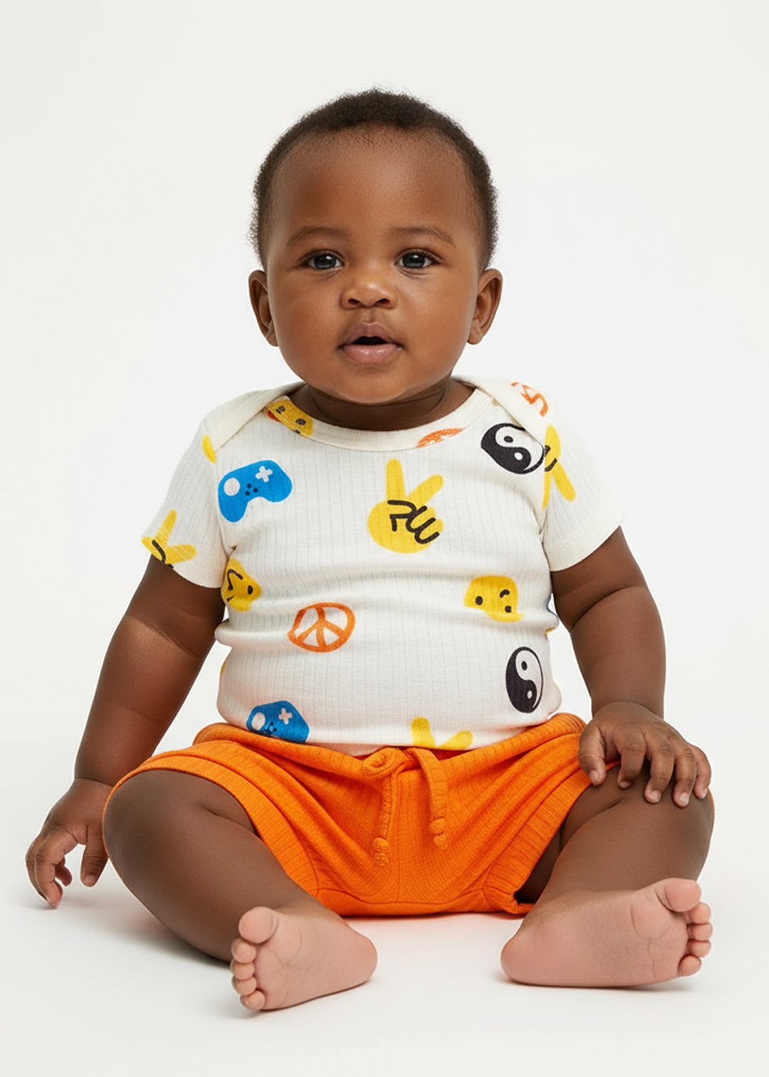 conjunto body estampado paz e amor e tapa fralda