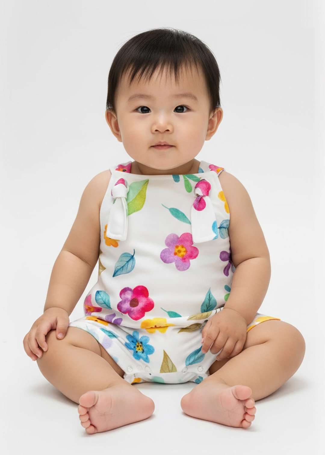 jardineira bebe curta flor aquarela v1