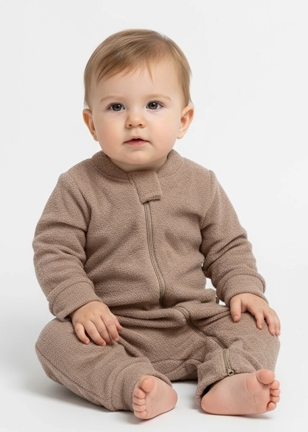 macacao bebe longo de plush boucle peluciado marrom teddy