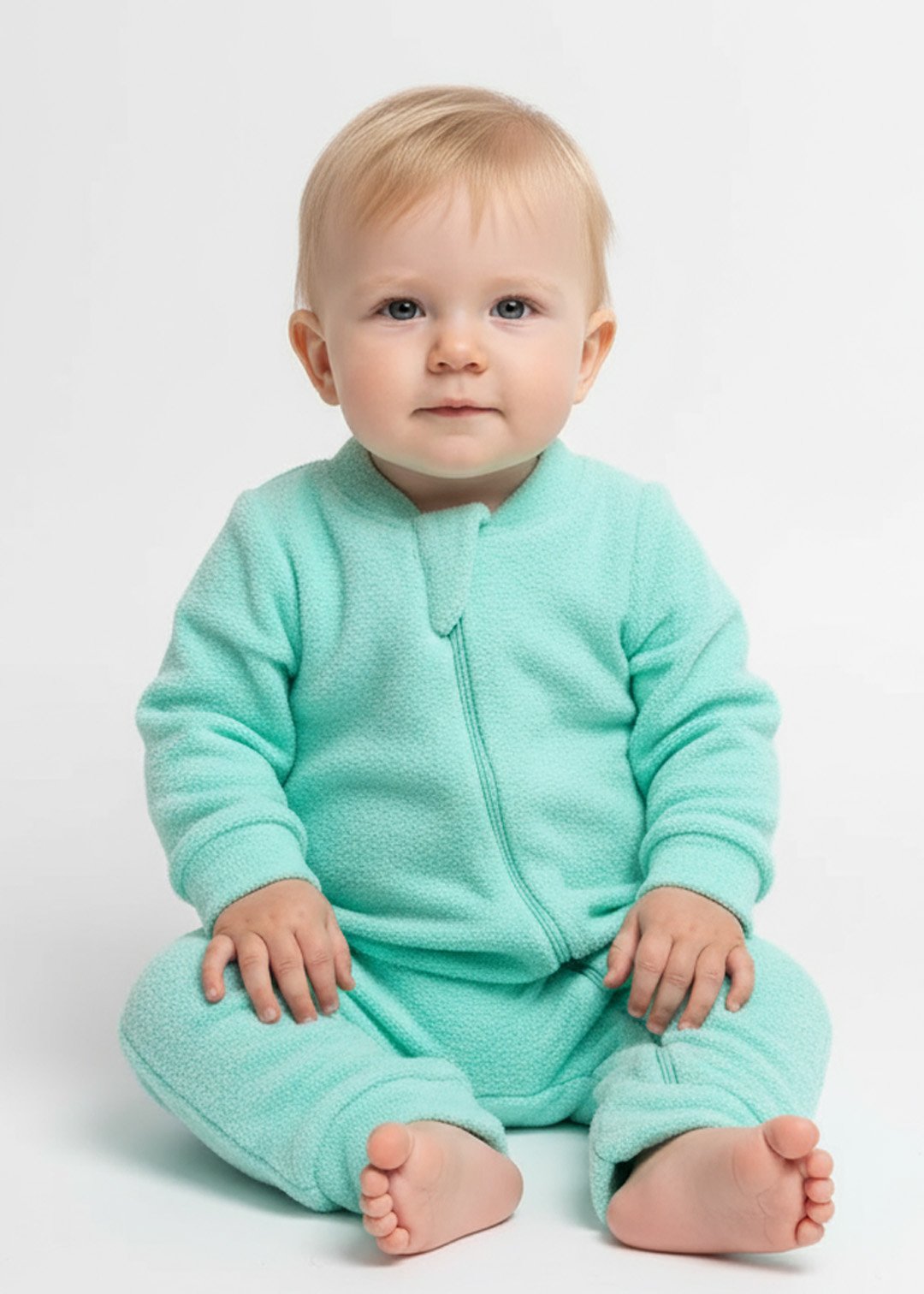 macacao bebe longo de plush boucle peluciado verde agua