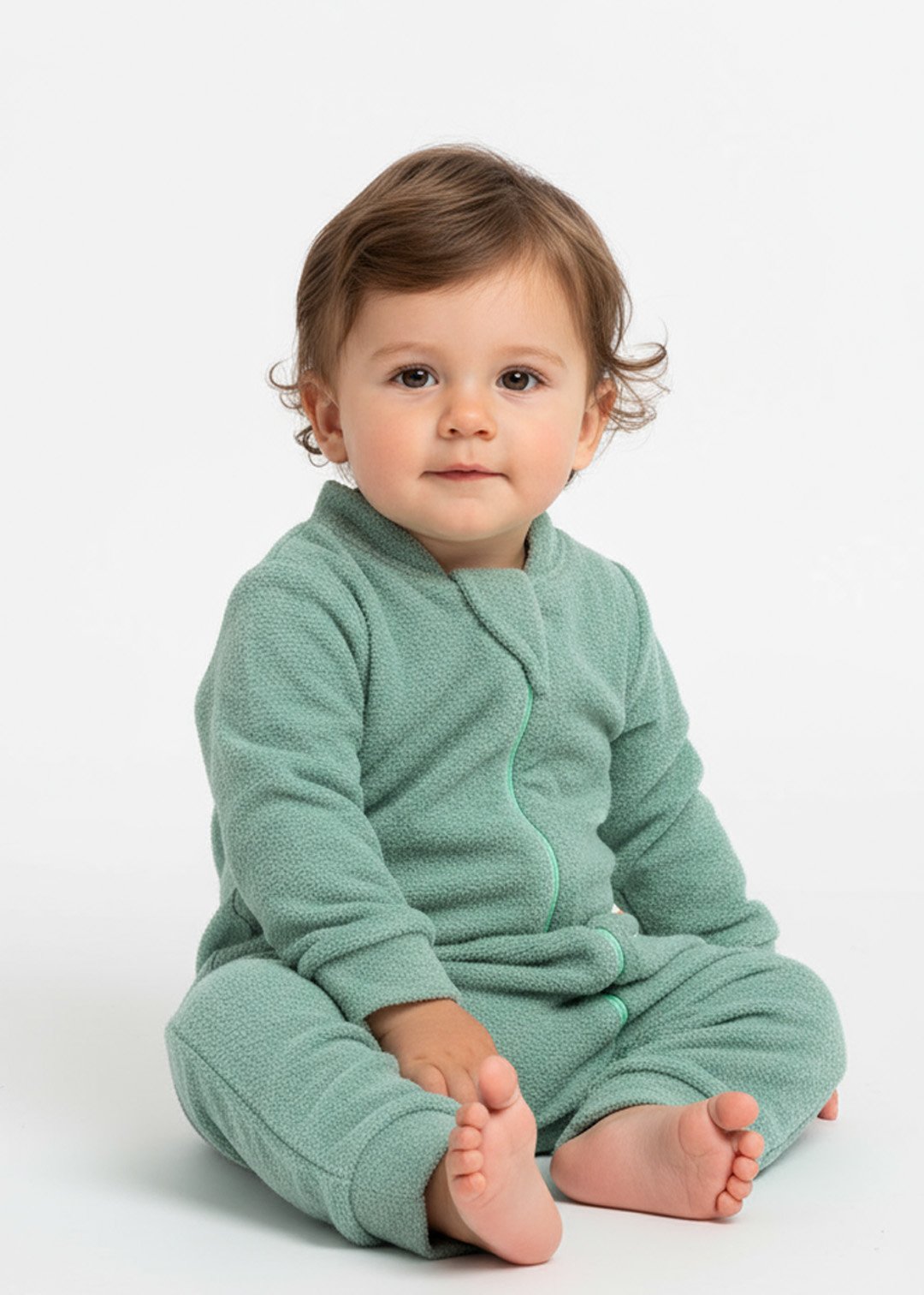 macacao bebe longo de plush boucle peluciado verde esmeralda