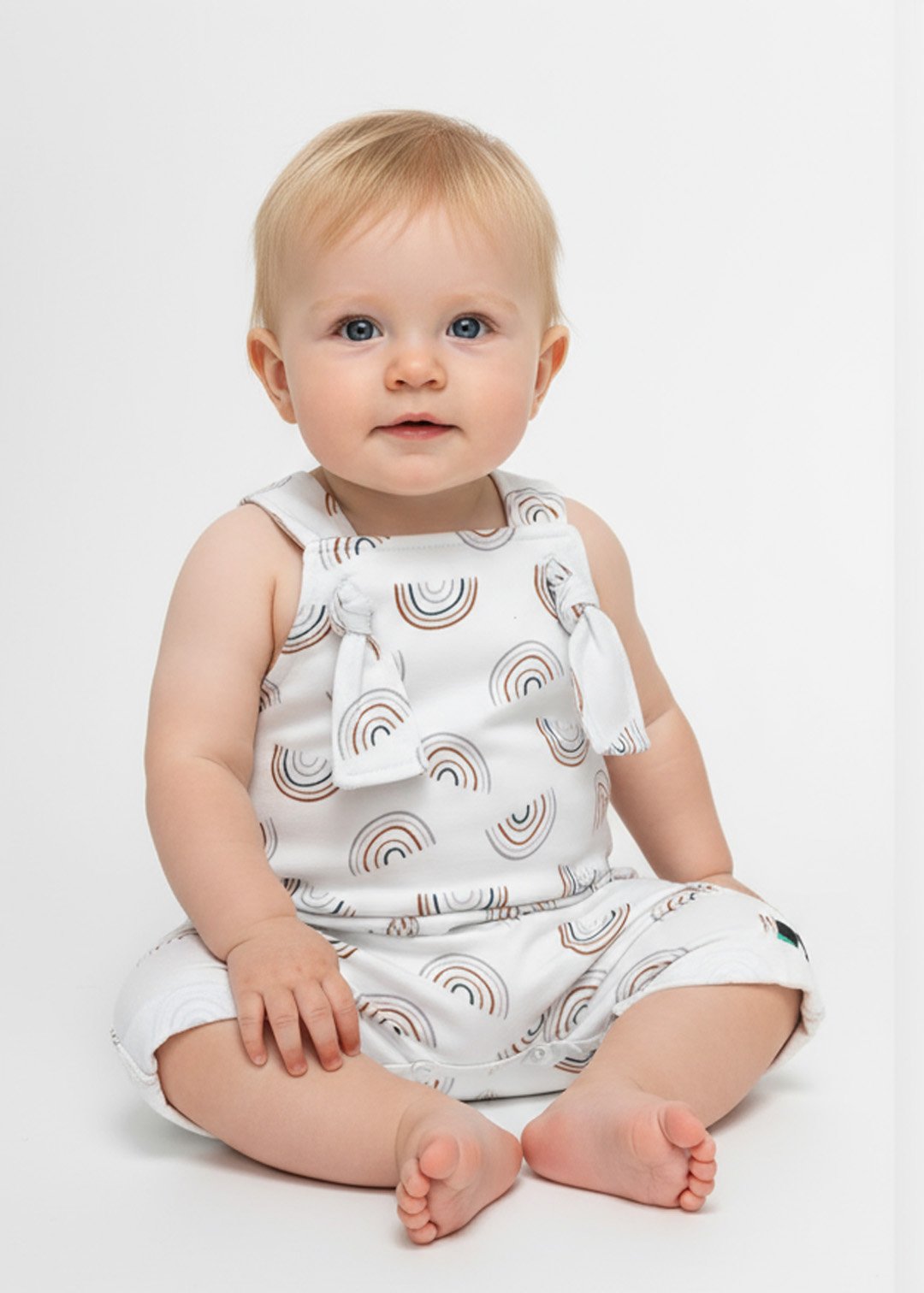 jardineira bebe curta minimalista arco iris v2