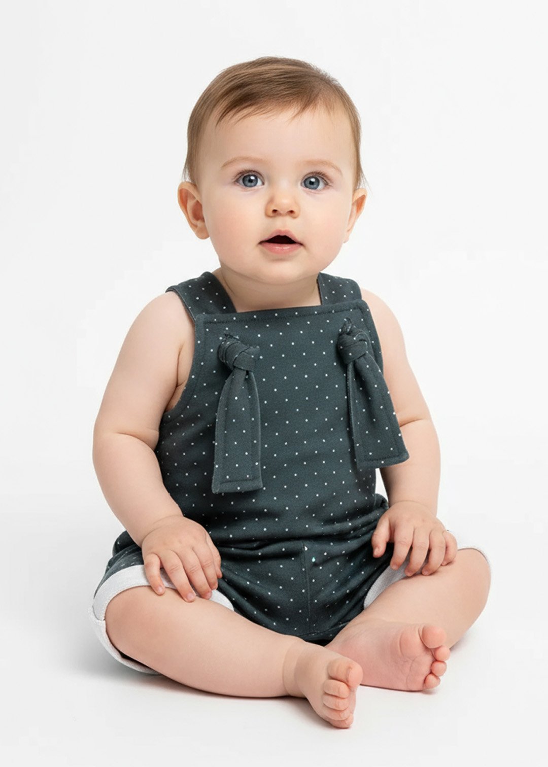 jardineira bebe curta minimalista poa verde v2