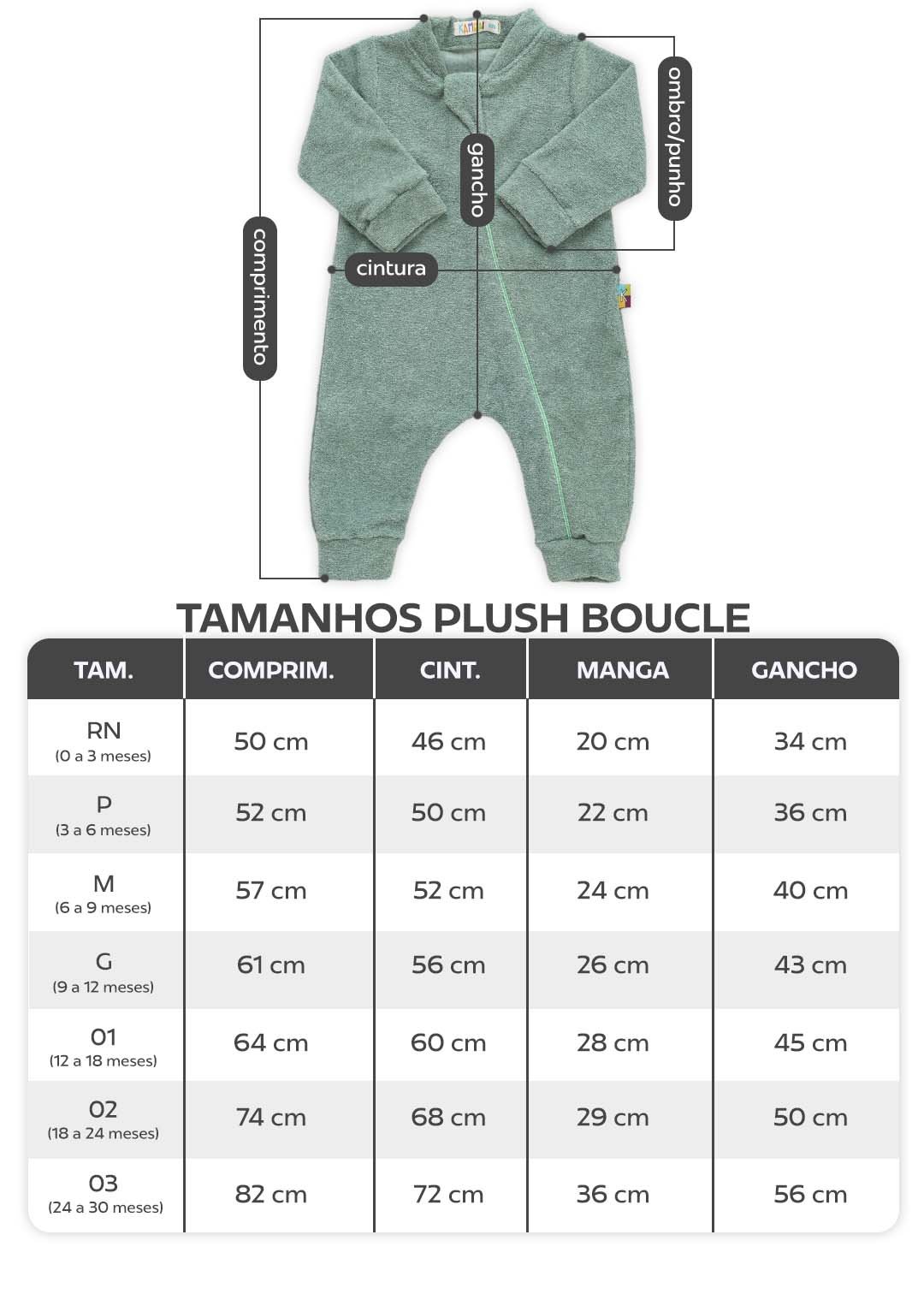 tabela macacao plush boucle em preto