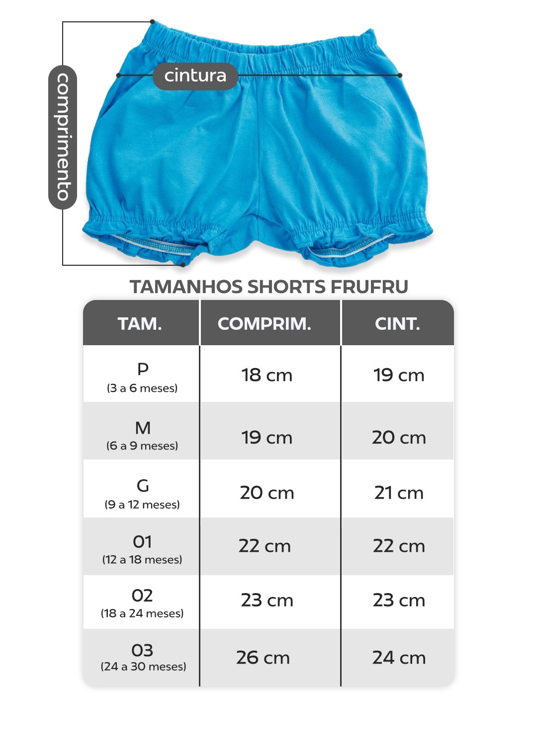 tabela shorts frufru em preto v4