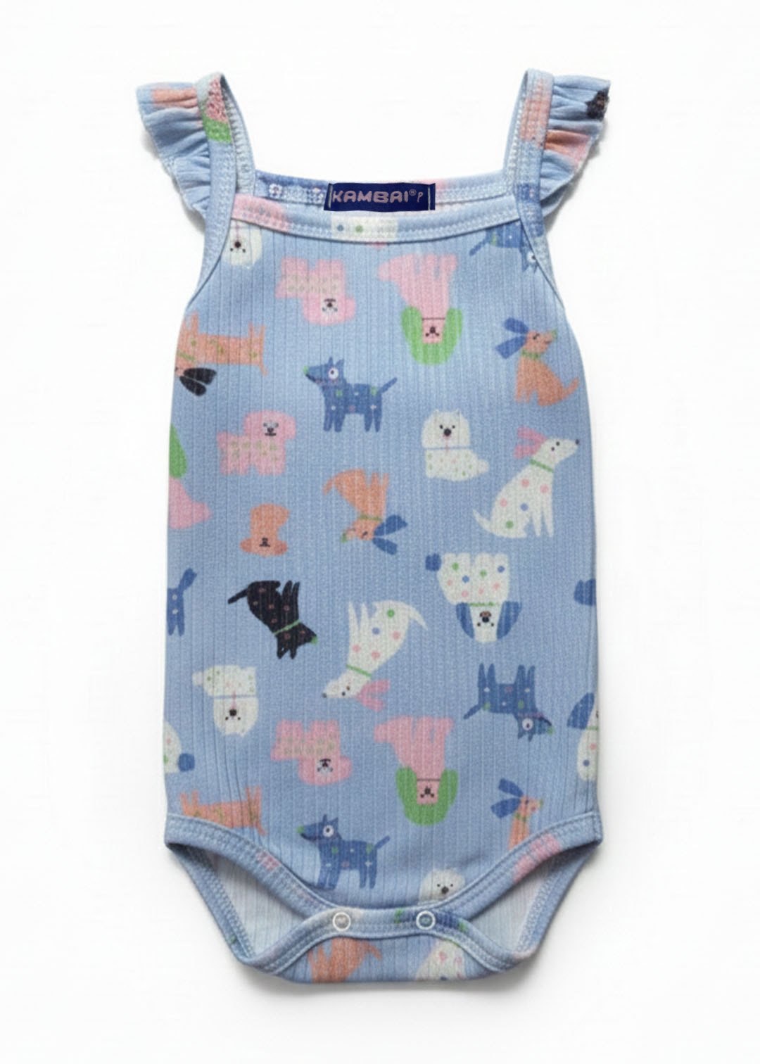 05 body bebe manga curta frufru canelado estampa cachorrinhos